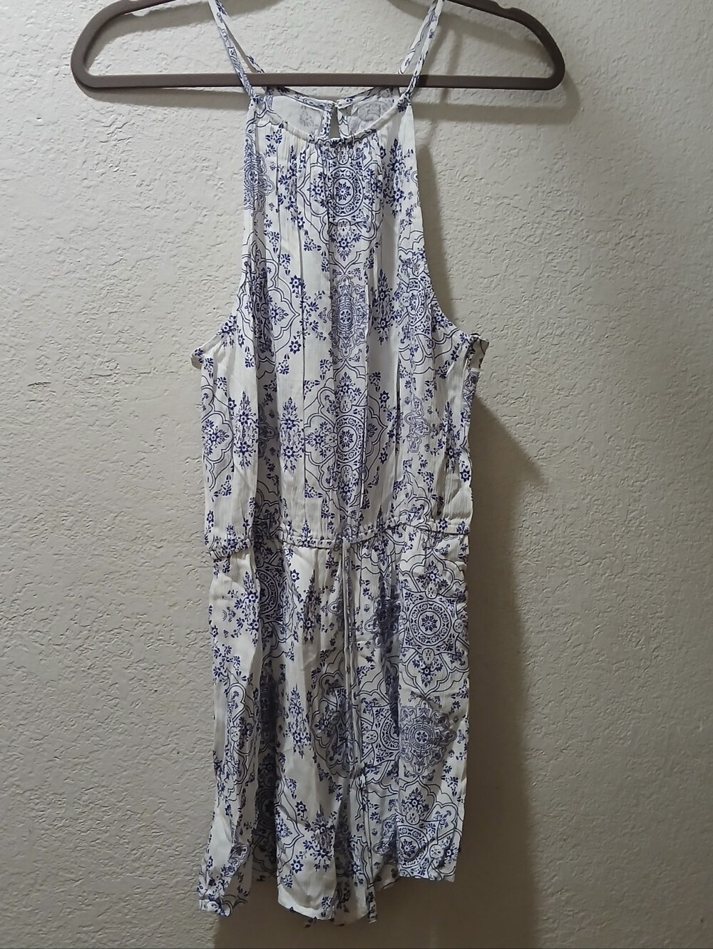 forever21 Nwot M  Women's White & Navy Printed Halter Summer Dress